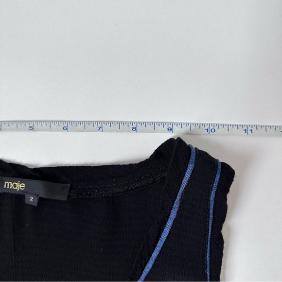 [SOLD] MAJE The Ruben Black & Blue Trim Silk Sleeveless Chiffon Dress Size M - Picture 10 of 14